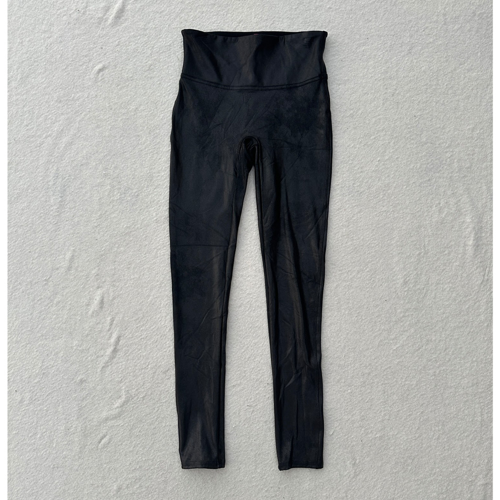 SPANX Faux Leather Leggings Women's Small Black High Rise Slimming Pants Stretch